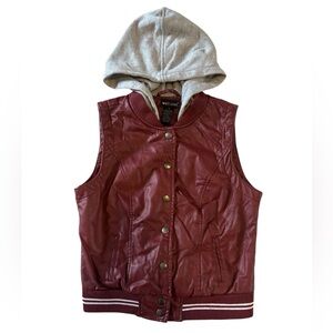 Wet Seal Faux Leather Varsity Vest Hooded Y2K Mall Core Burgundy S